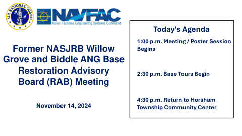 前 NASJRB Willow Grove 和 Biddle ANG 基地修复咨询委员会 (RAB) 会议